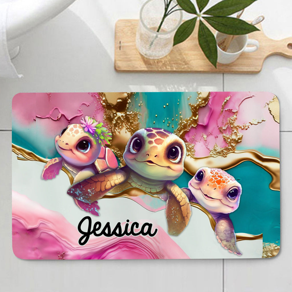 Salty Lil' Beach - Personalized Turtle Bathroom Curtain & Mats Set