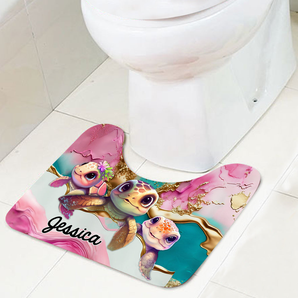 Salty Lil' Beach - Personalized Turtle Bathroom Curtain & Mats Set