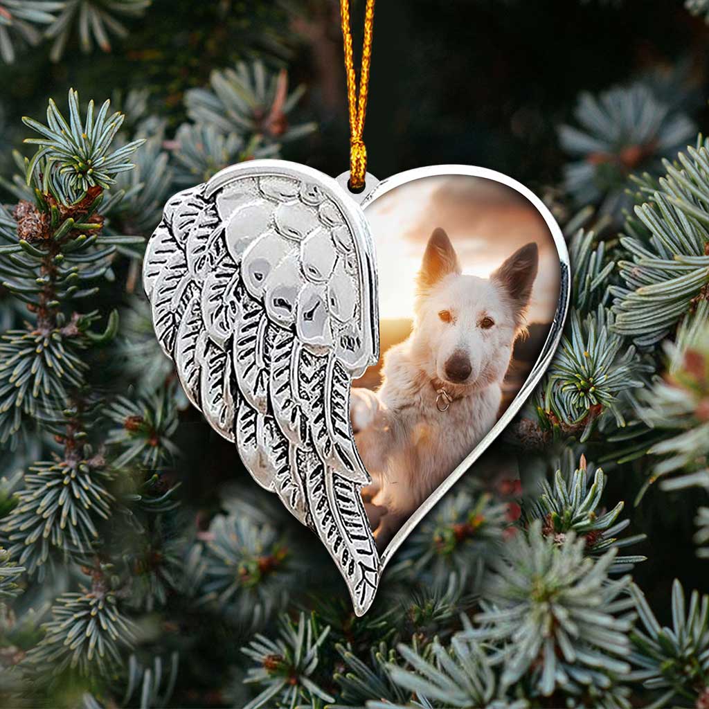 Ich werde dich in meinem Herzen tragen, bis ich dich im Himmel wiedersehe – Personalisierter Weihnachtsschmuck in Hundeform (beidseitig bedruckt)