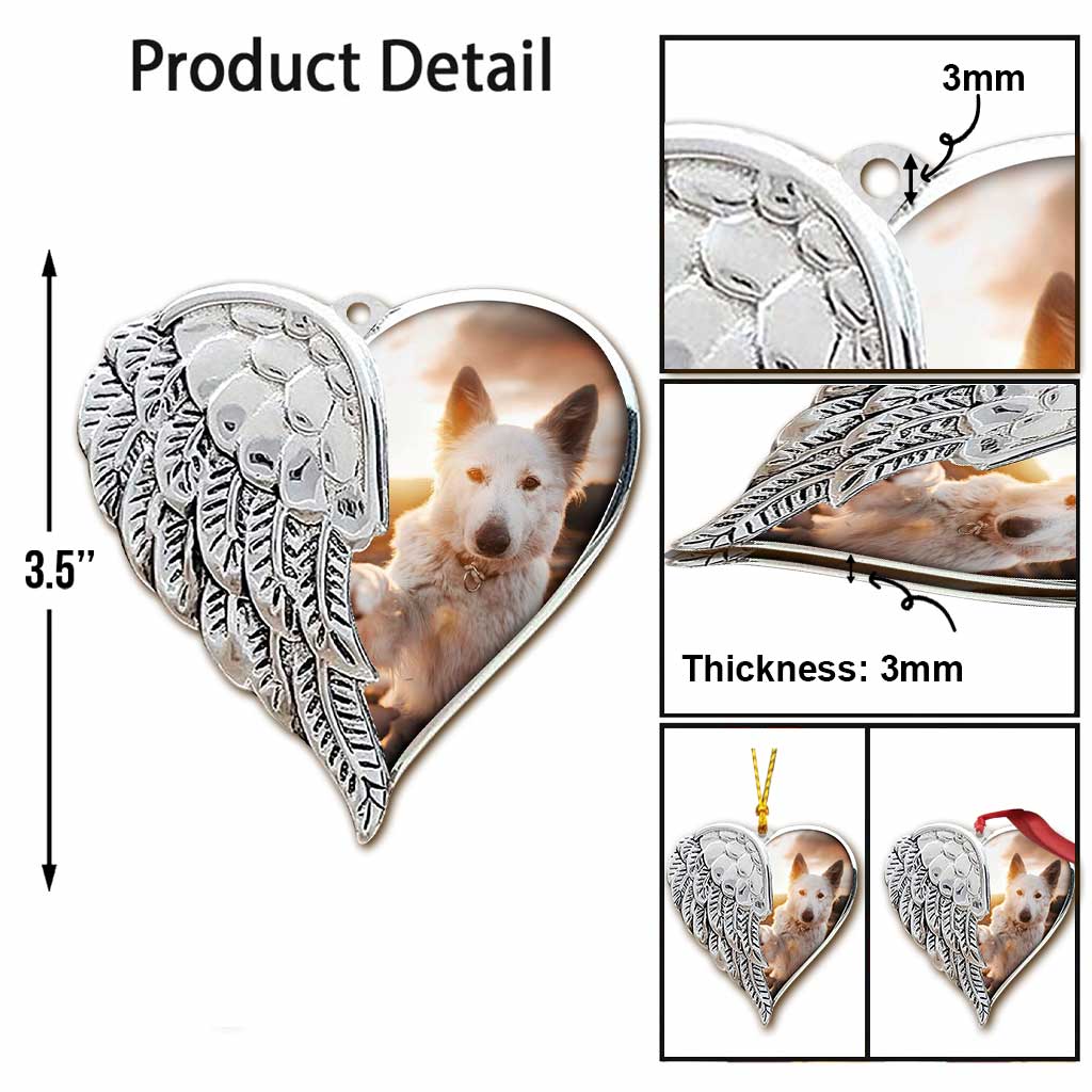 Ich werde dich in meinem Herzen tragen, bis ich dich im Himmel wiedersehe – Personalisierter Weihnachtsschmuck in Hundeform (beidseitig bedruckt)