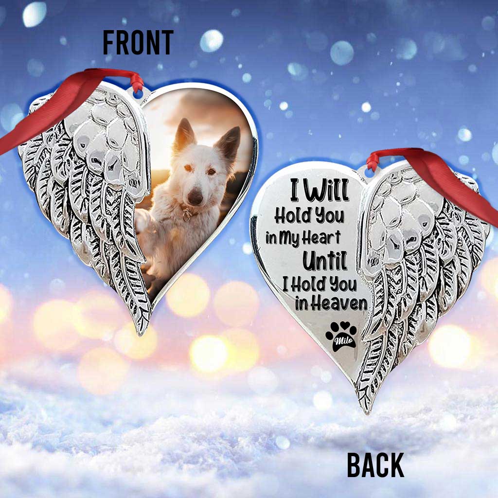 Ich werde dich in meinem Herzen tragen, bis ich dich im Himmel wiedersehe – Personalisierter Weihnachtsschmuck in Hundeform (beidseitig bedruckt)