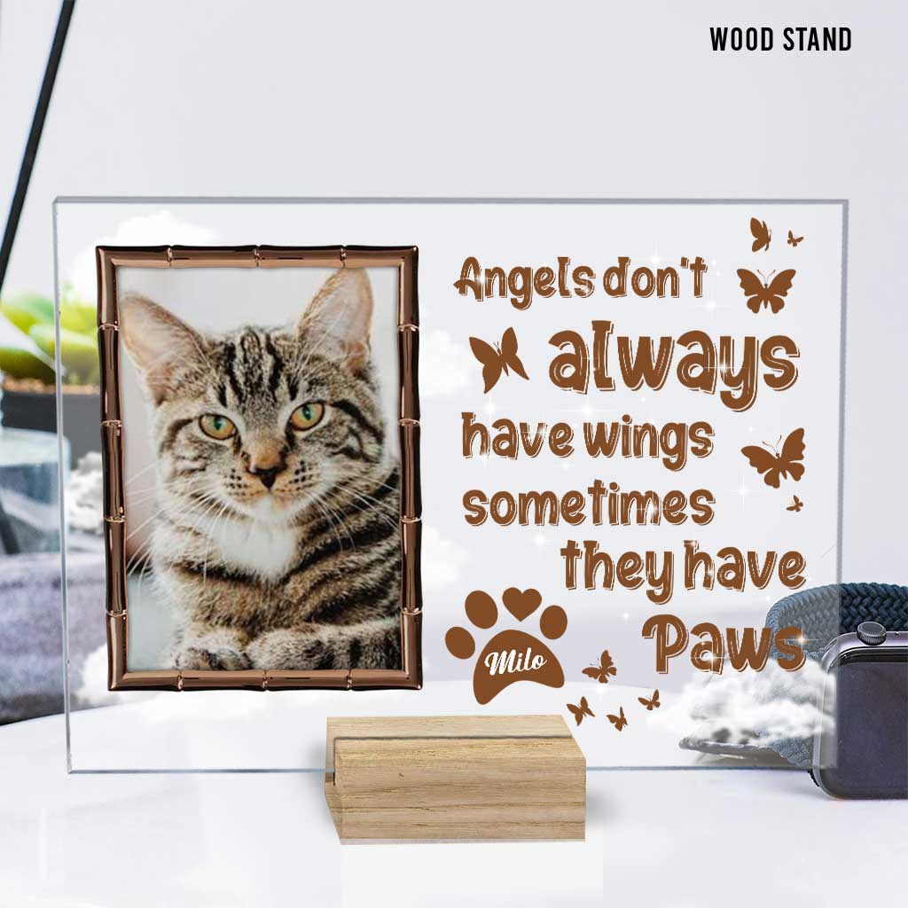 Engel haben nicht immer Flügel – Personalisierte transparente Acrylplakette mit Katze