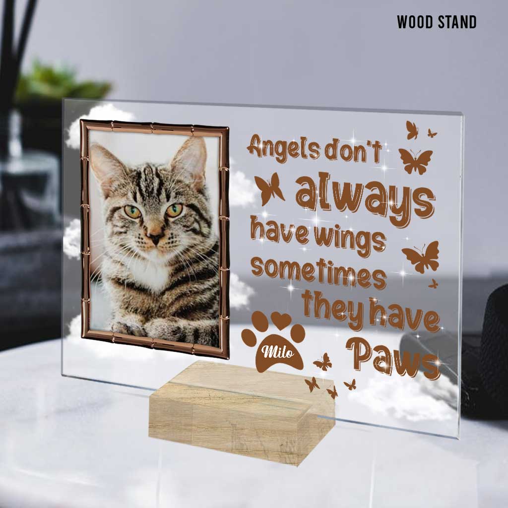 Engel haben nicht immer Flügel – Personalisierte transparente Acrylplakette mit Katze