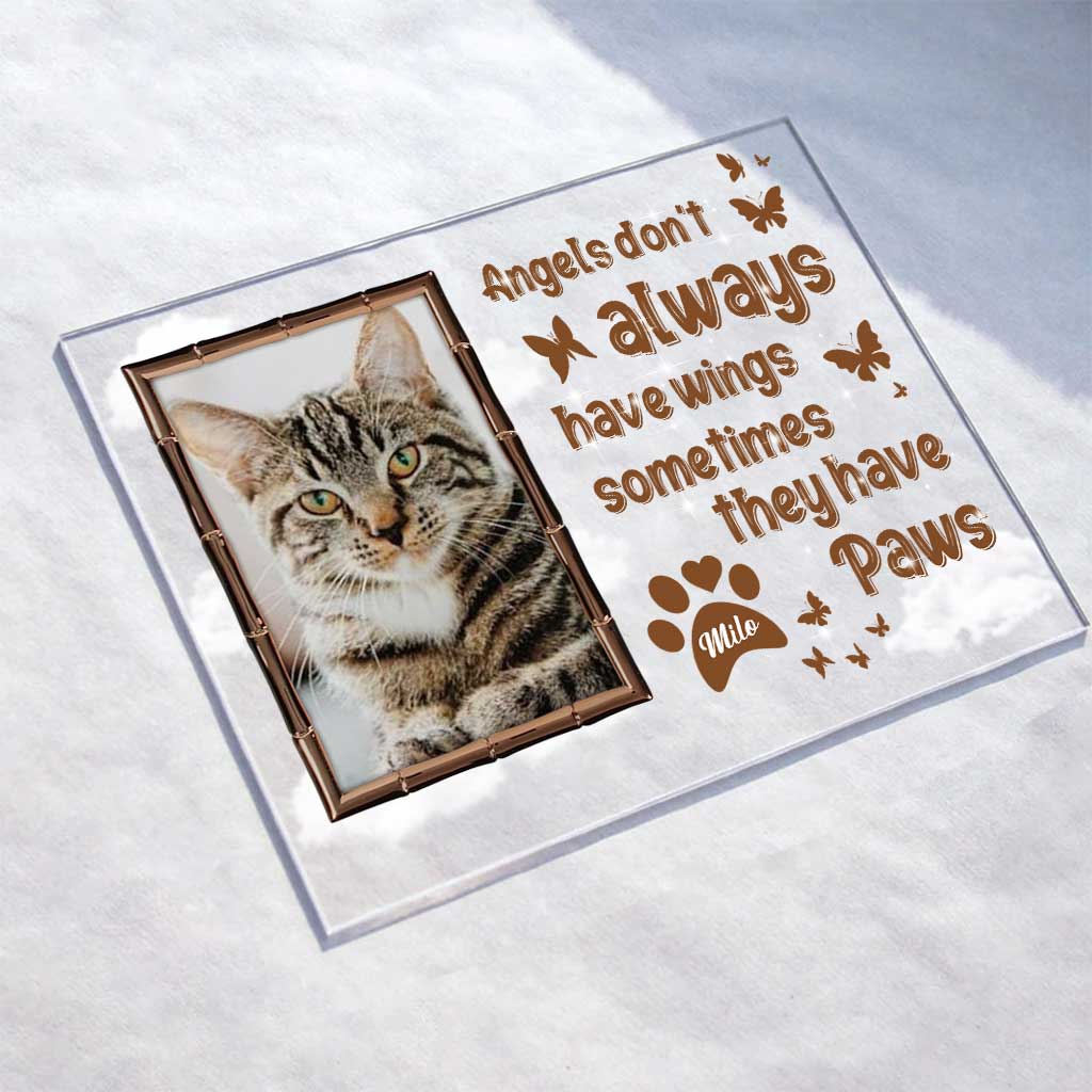Engel haben nicht immer Flügel – Personalisierte transparente Acrylplakette mit Katze