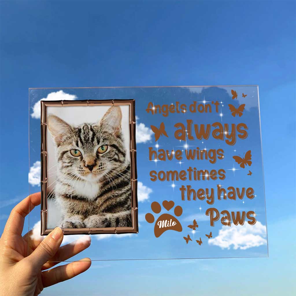 Engel haben nicht immer Flügel – Personalisierte transparente Acrylplakette mit Katze