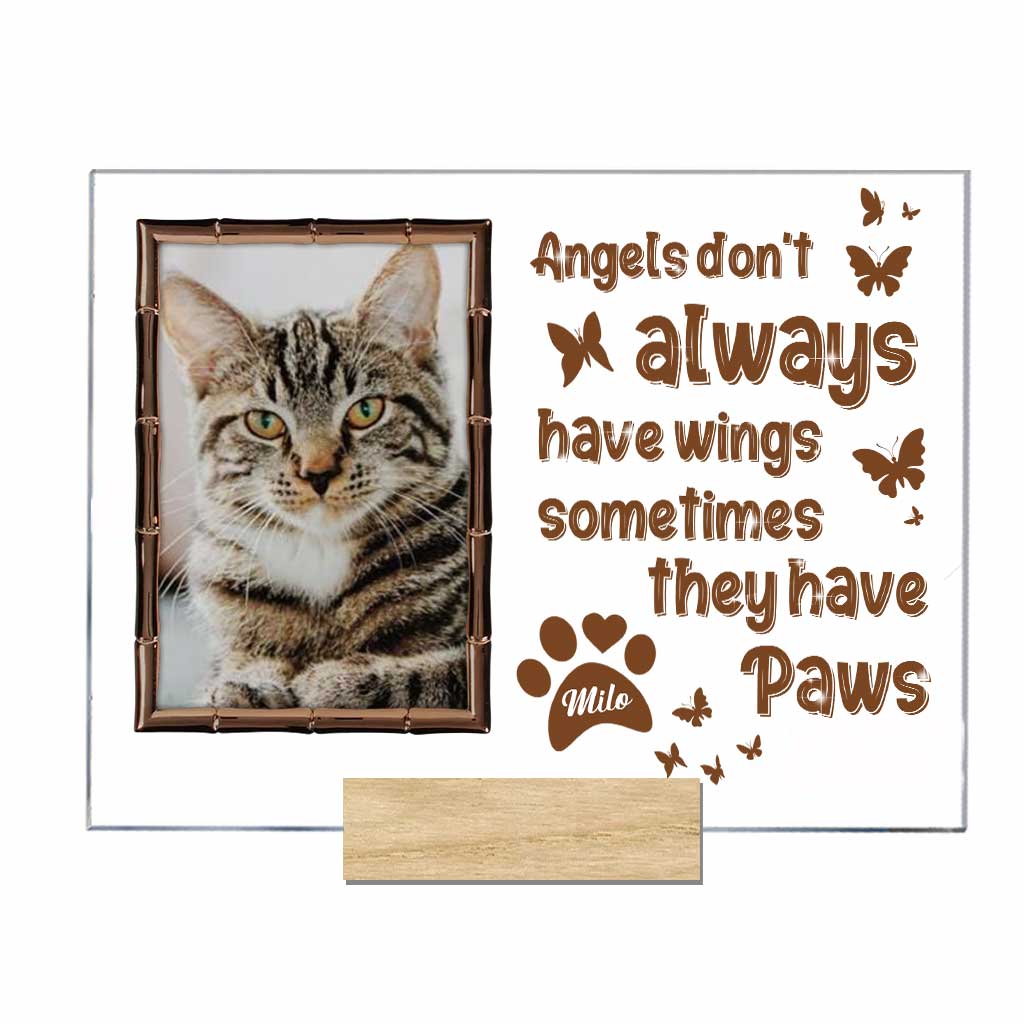 Engel haben nicht immer Flügel – Personalisierte transparente Acrylplakette mit Katze