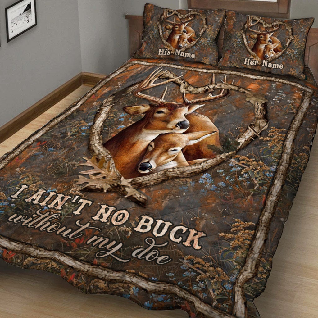 Ohne meine Hirschkuh bin ich kein Hirsch – Personalisiertes Jagd-Quilt-Set für Paare