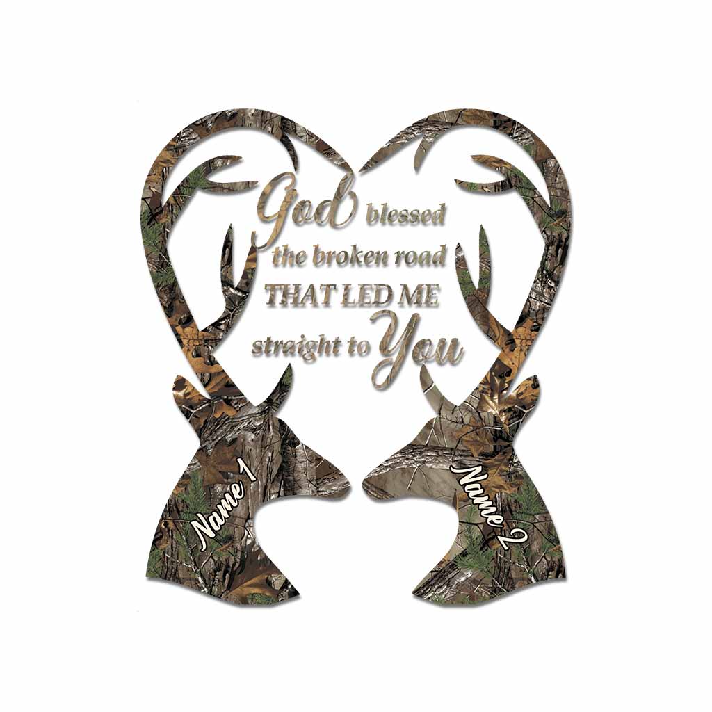 God Blessed The Broken Road - Personalized Couple Hunting Decal Full