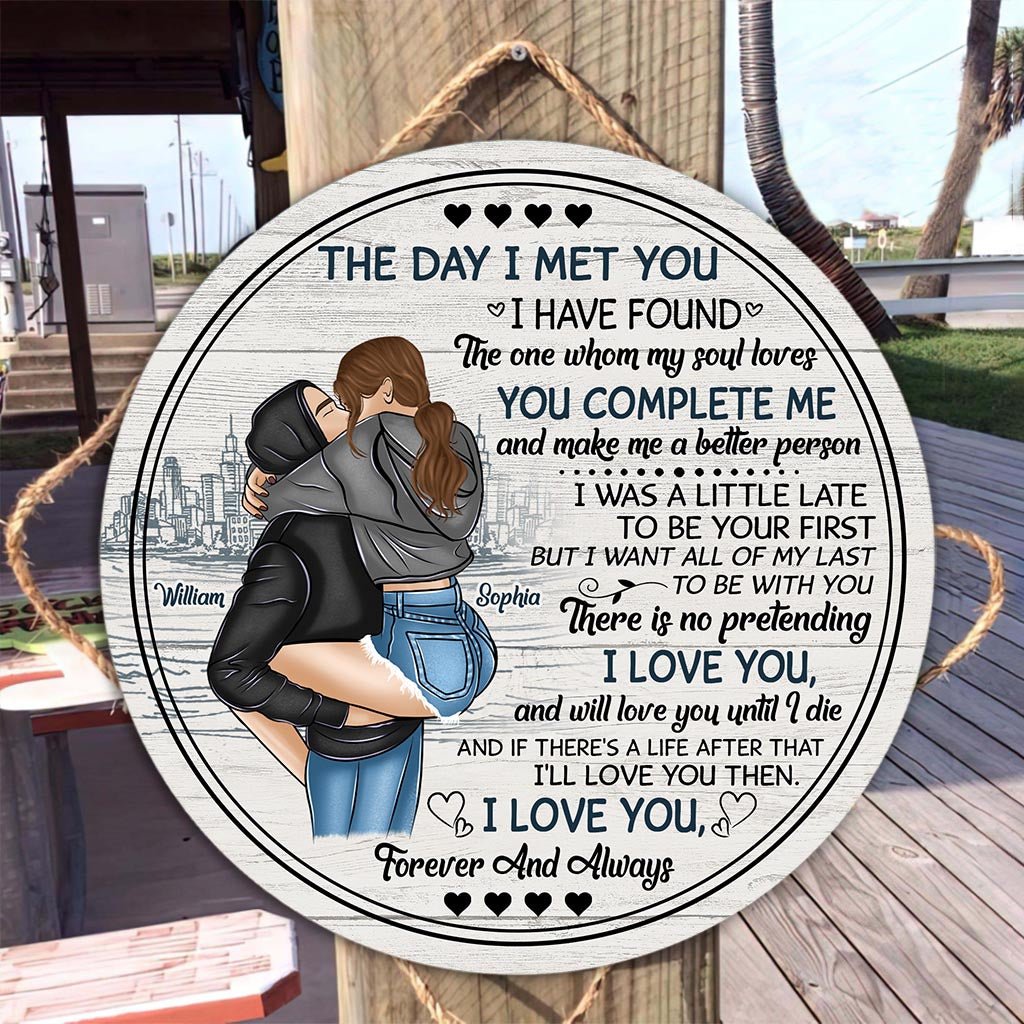 Der Tag, an dem ich dich traf - Personalisiertes rundes Holzschild für Paare