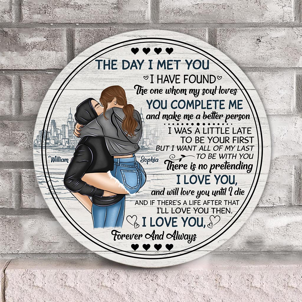 Der Tag, an dem ich dich traf - Personalisiertes rundes Holzschild für Paare