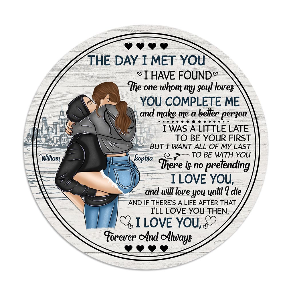 Der Tag, an dem ich dich traf - Personalisiertes rundes Holzschild für Paare
