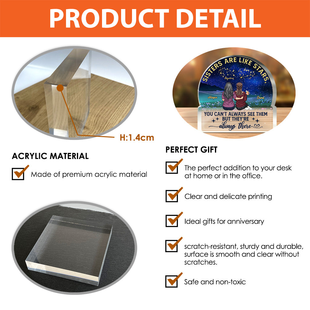 Schwestern sind wie Sterne – Personalisierte Acrylplakette in individueller Form für beste Freundinnen