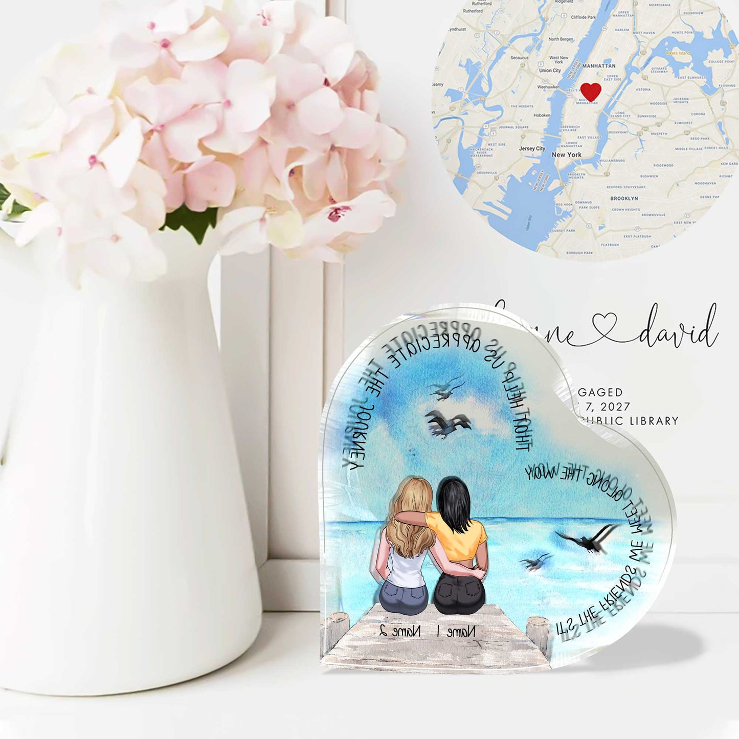Es sind die Freunde, die wir unterwegs treffen – personalisierte Acrylplakette in individueller Form für die beste Freundin