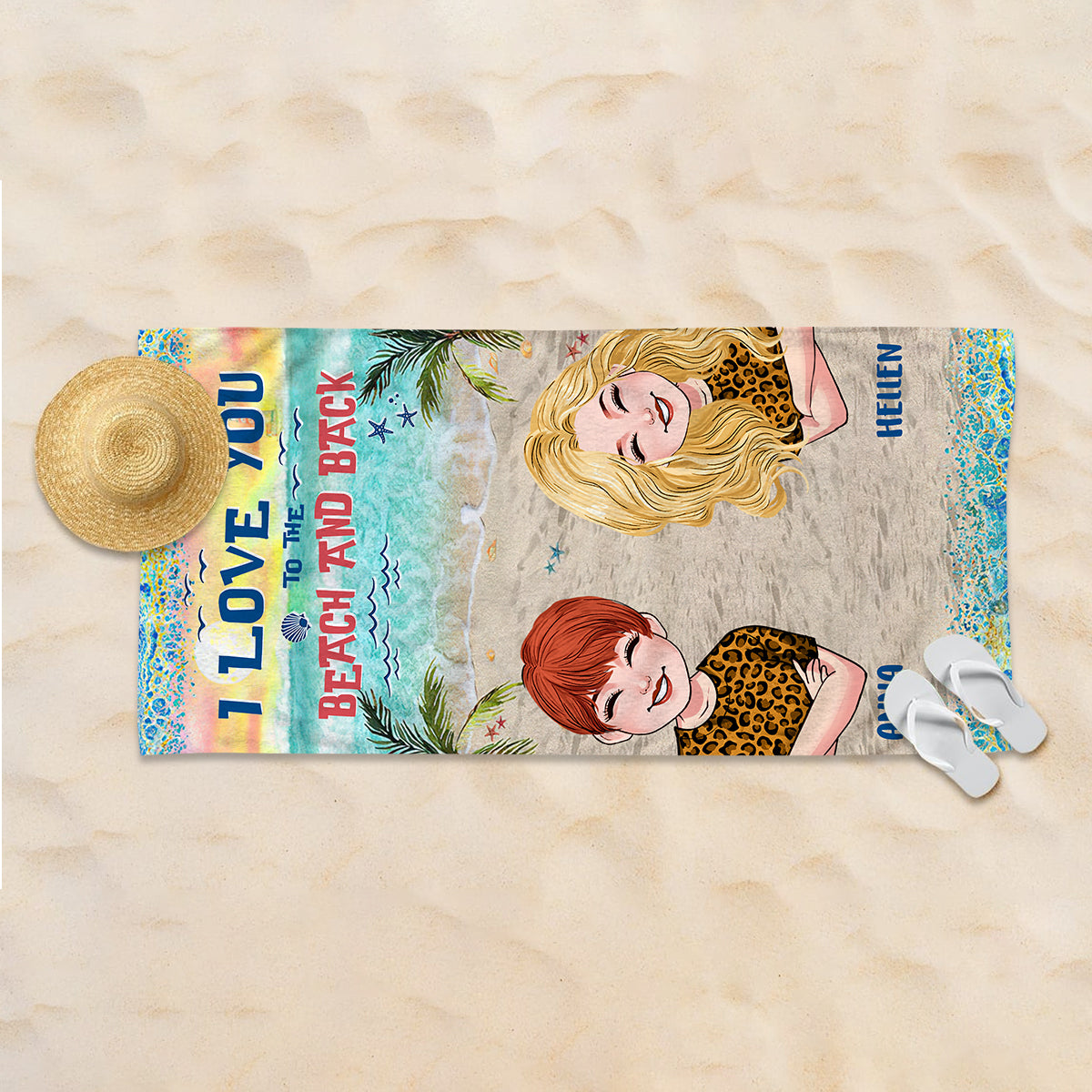 Ich liebe dich bis zum Strand und zurück – personalisiertes Strandtuch für beste Freundinnen