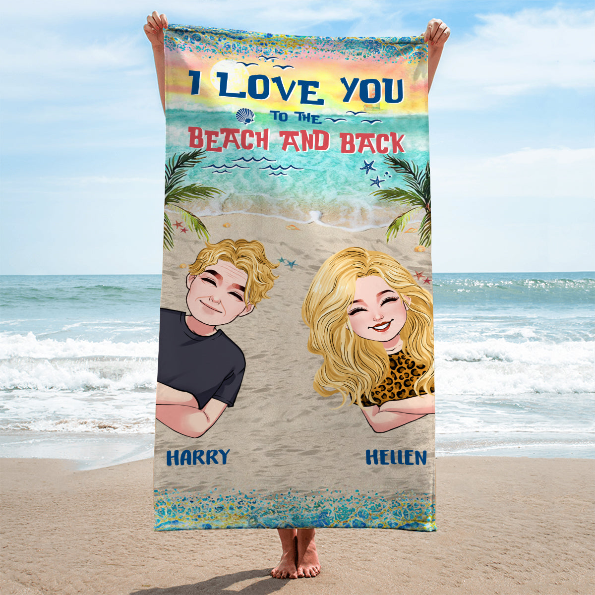 Ich liebe dich bis zum Strand und zurück – Personalisiertes Strandtuch für Paare