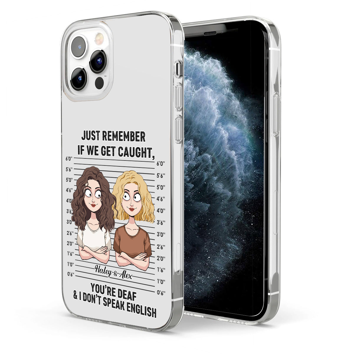Wenn wir erwischt werden – Komplizen – Personalisierte durchsichtige Handyhülle für beste Freundinnen