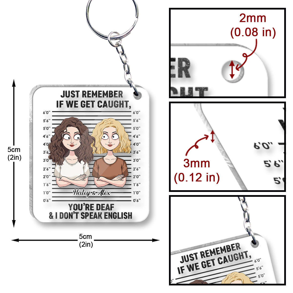 Wenn wir erwischt werden – Komplizen – Personalisierter transparenter Schlüsselanhänger für beste Freundinnen
