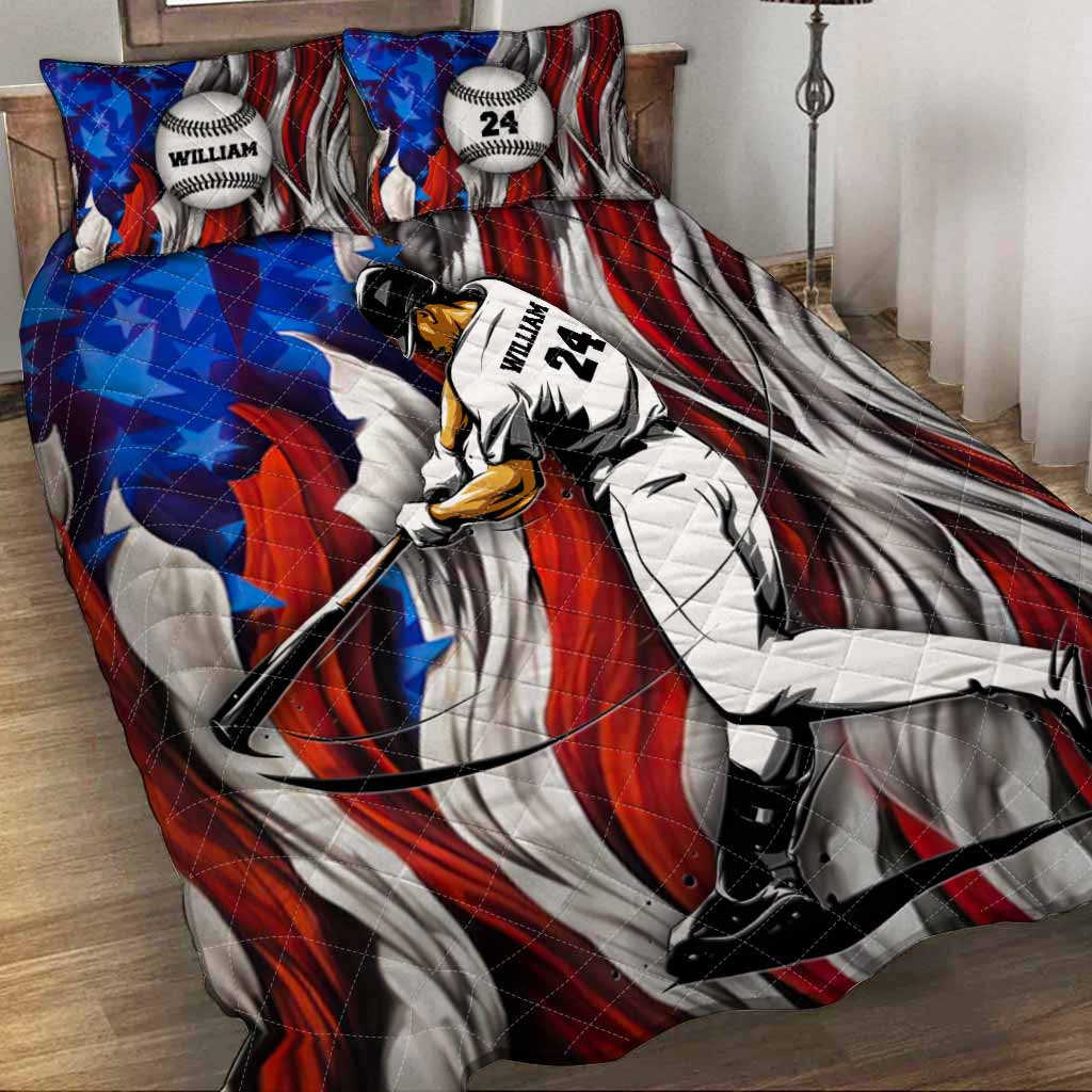 American Baseball Player - Personalized Quilt Set