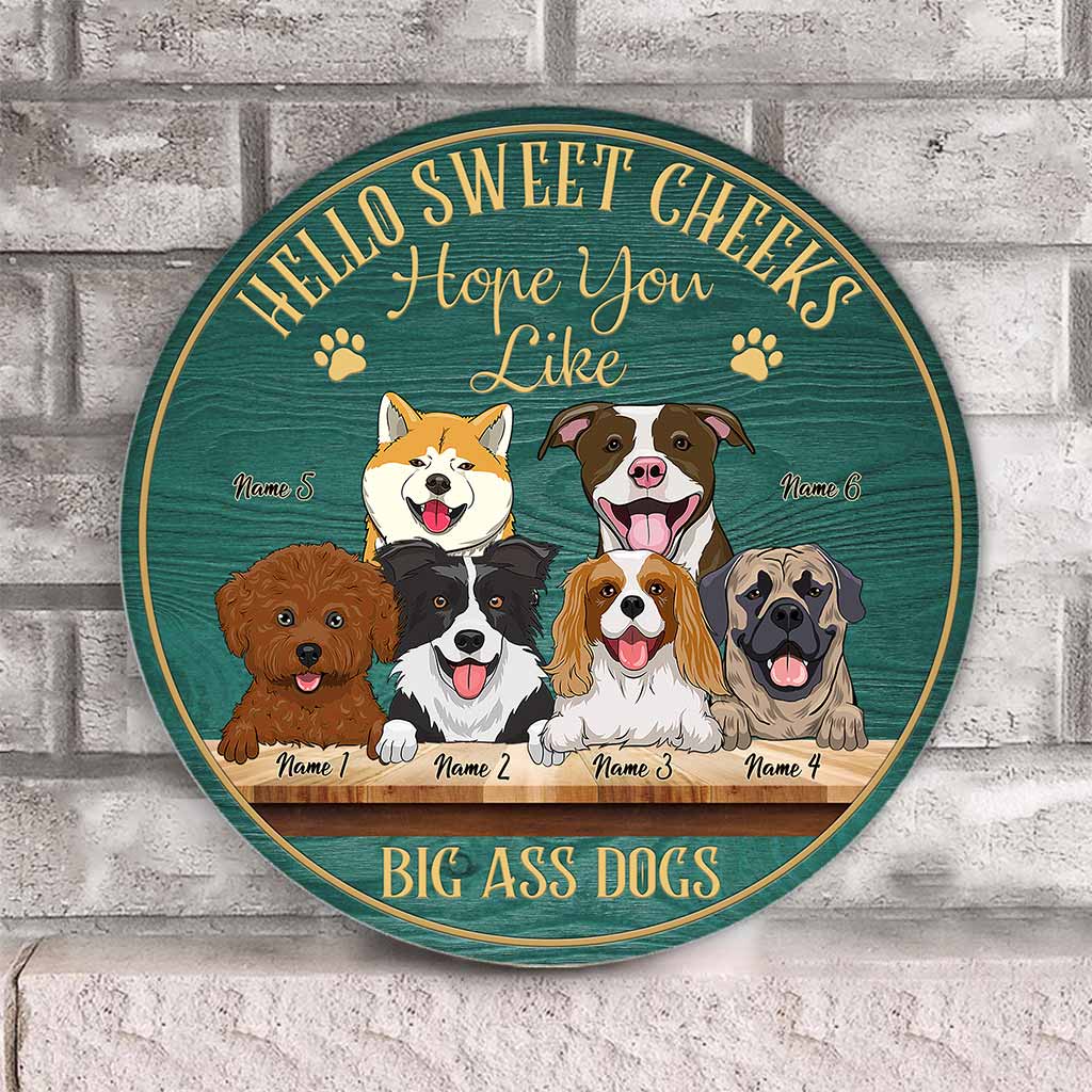 Hallo Süße Wangen - Personalisiertes rundes Holzschild für Hunde