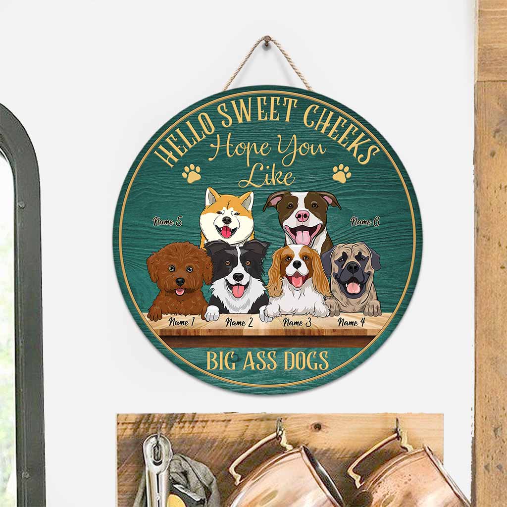 Hallo Süße Wangen - Personalisiertes rundes Holzschild für Hunde