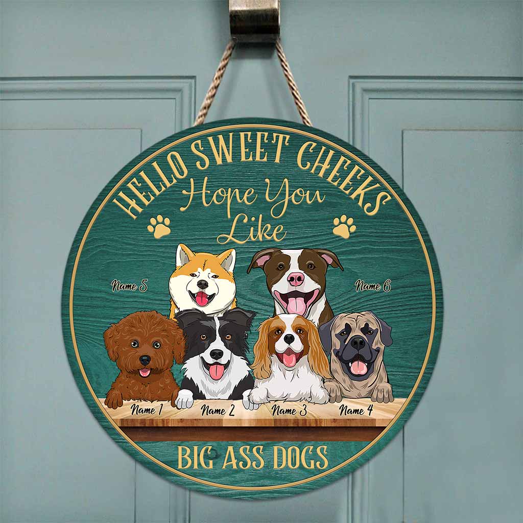 Hallo Süße Wangen - Personalisiertes rundes Holzschild für Hunde