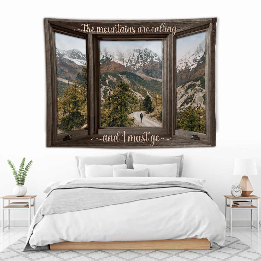 The Mountain Is Calling - Hiking Wall Tapestry