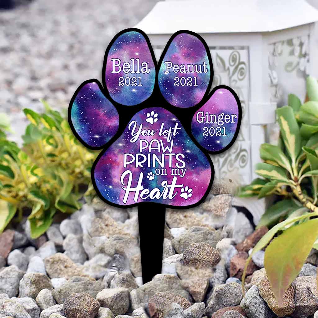 Du hast Pfotenabdrücke in meinem Herzen hinterlassen - Personalisiertes Acryl-Gartenschild mit Hundemotiv (einseitig bedruckt)