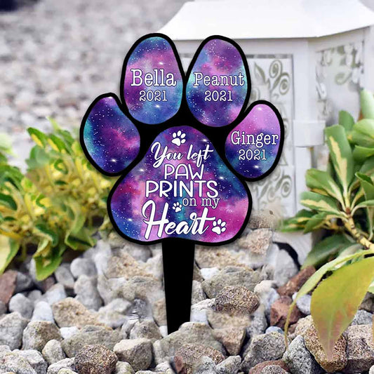 Du hast Pfotenabdrücke in meinem Herzen hinterlassen - Personalisiertes Acryl-Gartenschild mit Hundemotiv (einseitig bedruckt)