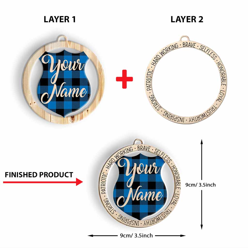 Our Hero Love The Blue - Personalized Police Officer Layered Wood Ornament