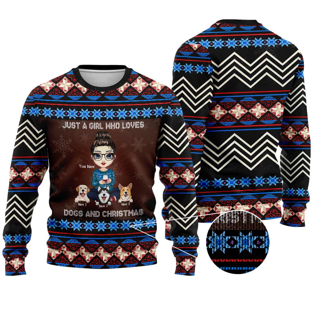 Einfach ein Mädchen, das Hunde und Weihnachten liebt – personalisierter hässlicher Weihnachtspullover