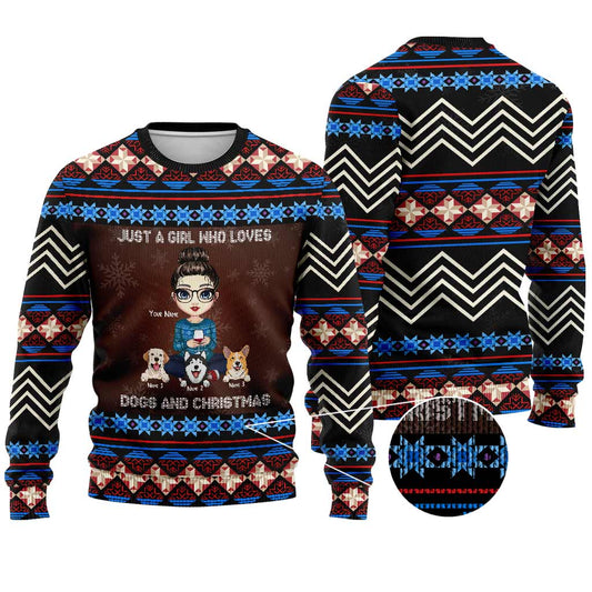 Einfach ein Mädchen, das Hunde und Weihnachten liebt – personalisierter hässlicher Weihnachtspullover