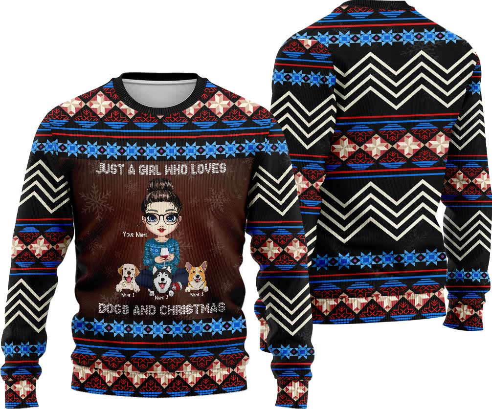 Einfach ein Mädchen, das Hunde und Weihnachten liebt – personalisierter hässlicher Weihnachtspullover