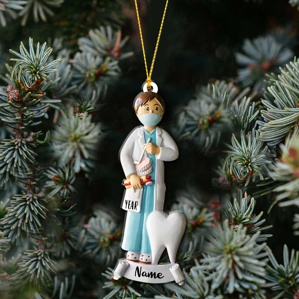Personalisierter Weihnachtsbaumschmuck mit Motiv: Zahnarzt (beidseitig bedruckt)
