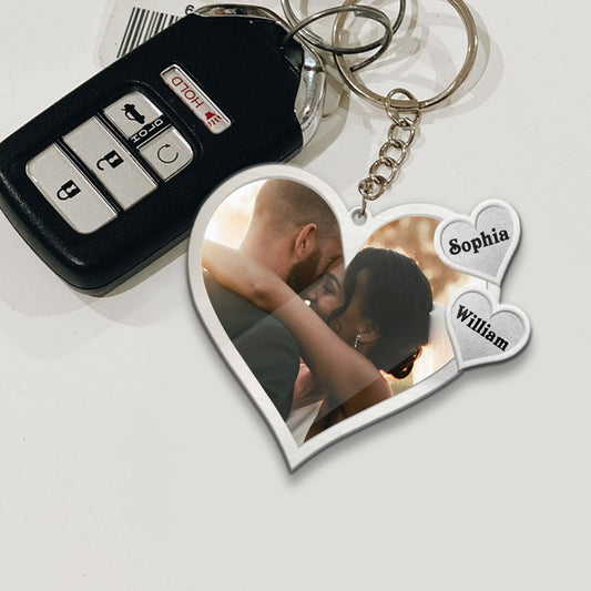 Drive Safe - Personalized Metal Pattern Print Couple Keychain (Printed On Both Sides)
