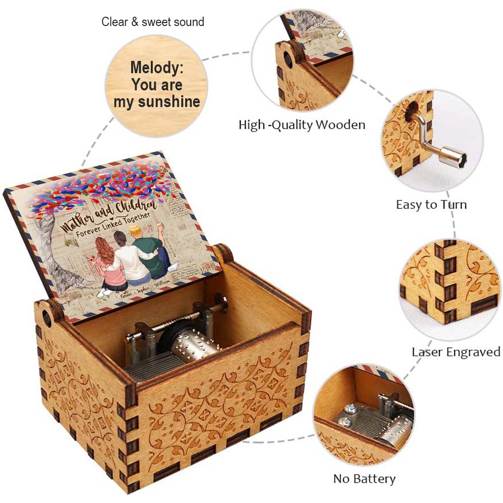 Mutter und Kinder – Geschenk für Mama, Sohn, Tochter – Personalisierte Spieluhr mit Handkurbel