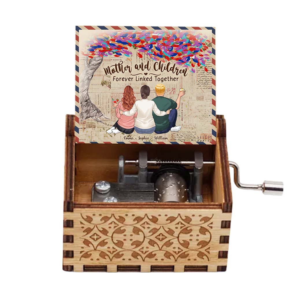 Mutter und Kinder – Geschenk für Mama, Sohn, Tochter – Personalisierte Spieluhr mit Handkurbel