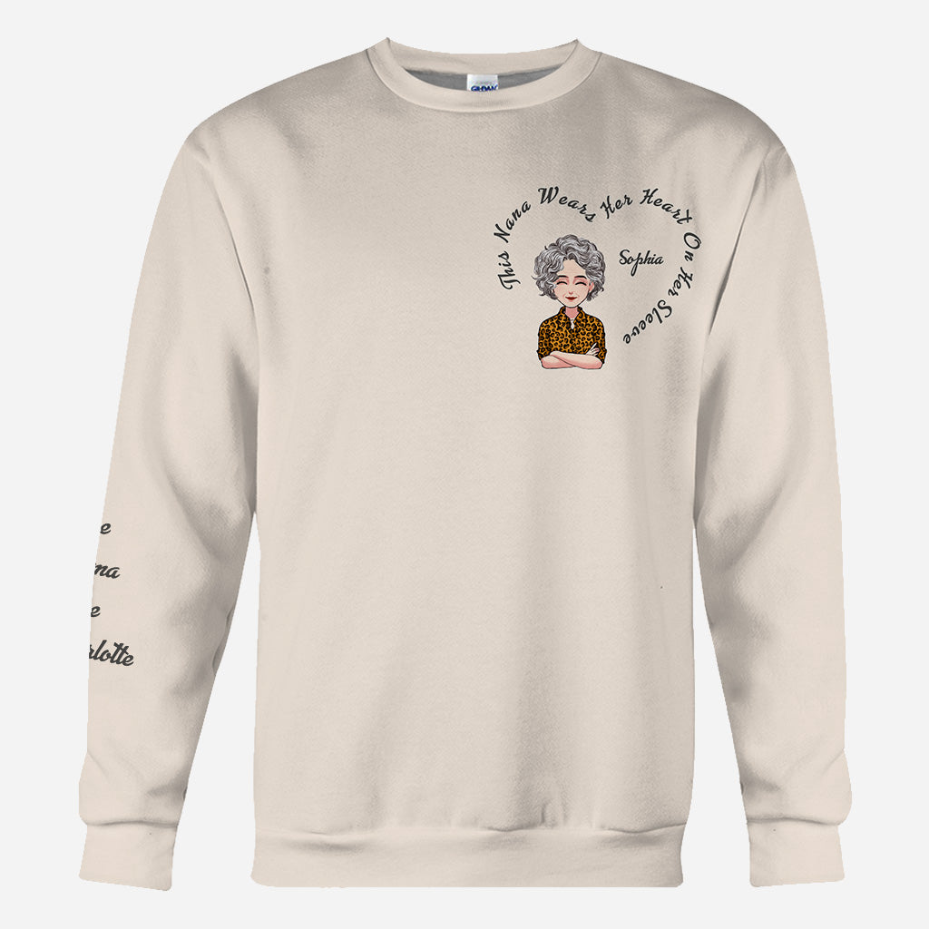 This Nana Wears Her Heart - Personalized Mother's Day Grandma All Over Hoodie