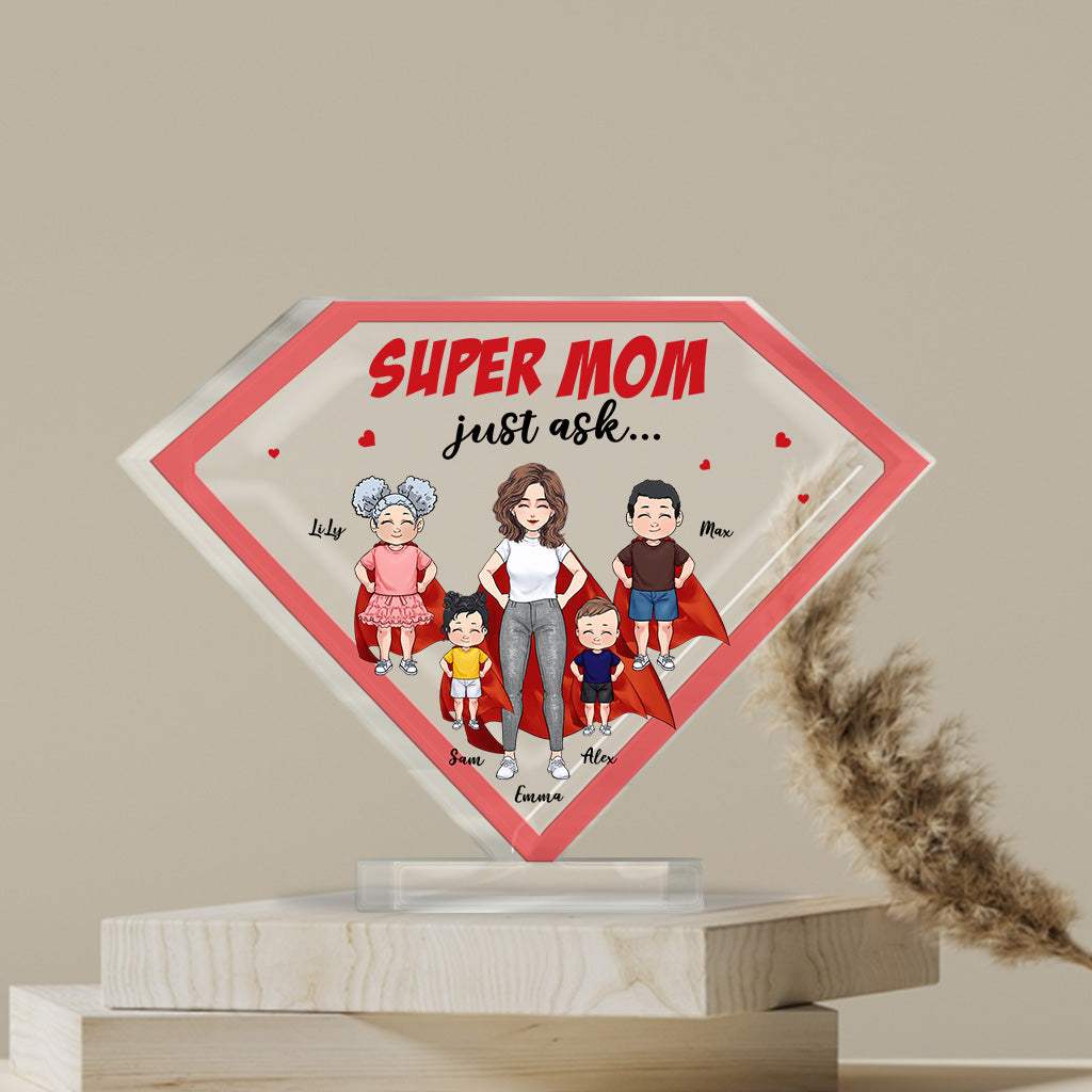 Super-Mama – Personalisierte Acrylplakette in individueller Form zum Muttertag