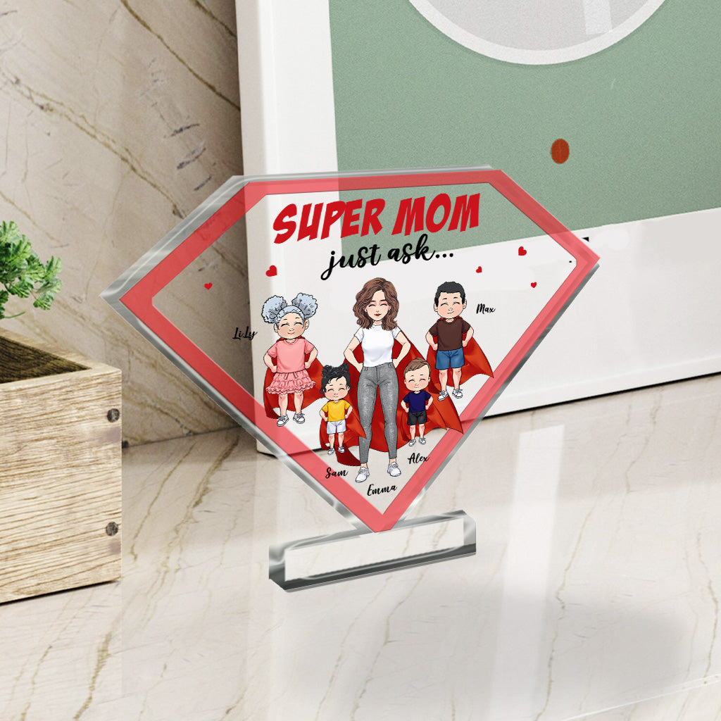 Super-Mama – Personalisierte Acrylplakette in individueller Form zum Muttertag