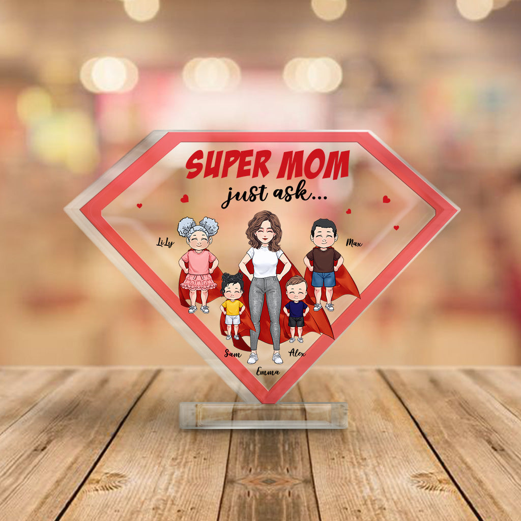 Super-Mama – Personalisierte Acrylplakette in individueller Form zum Muttertag