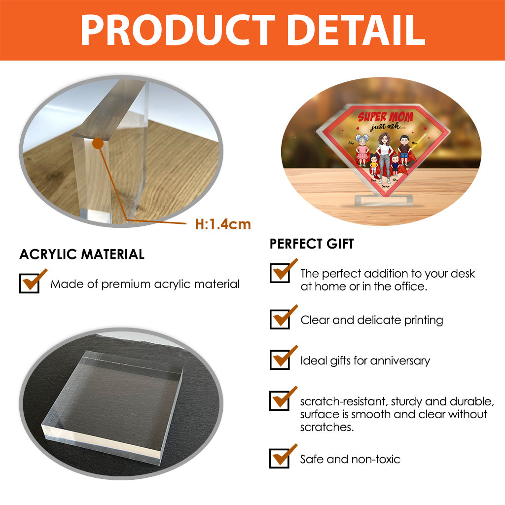 Super-Mama – Personalisierte Acrylplakette in individueller Form zum Muttertag