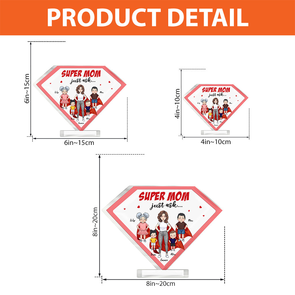 Super-Mama – Personalisierte Acrylplakette in individueller Form zum Muttertag