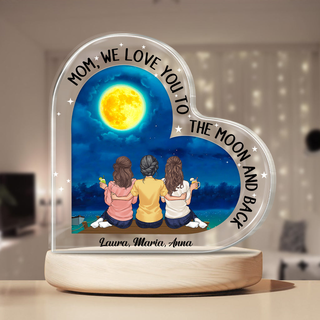 Mond und zurück – Geschenk für Mama, Oma – Personalisierte Acrylplakette in individueller Form