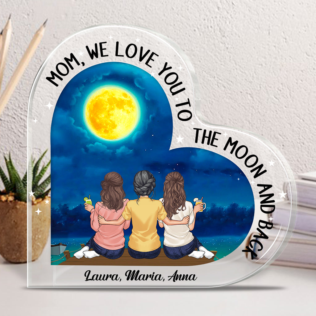 Mond und zurück – Geschenk für Mama, Oma – Personalisierte Acrylplakette in individueller Form