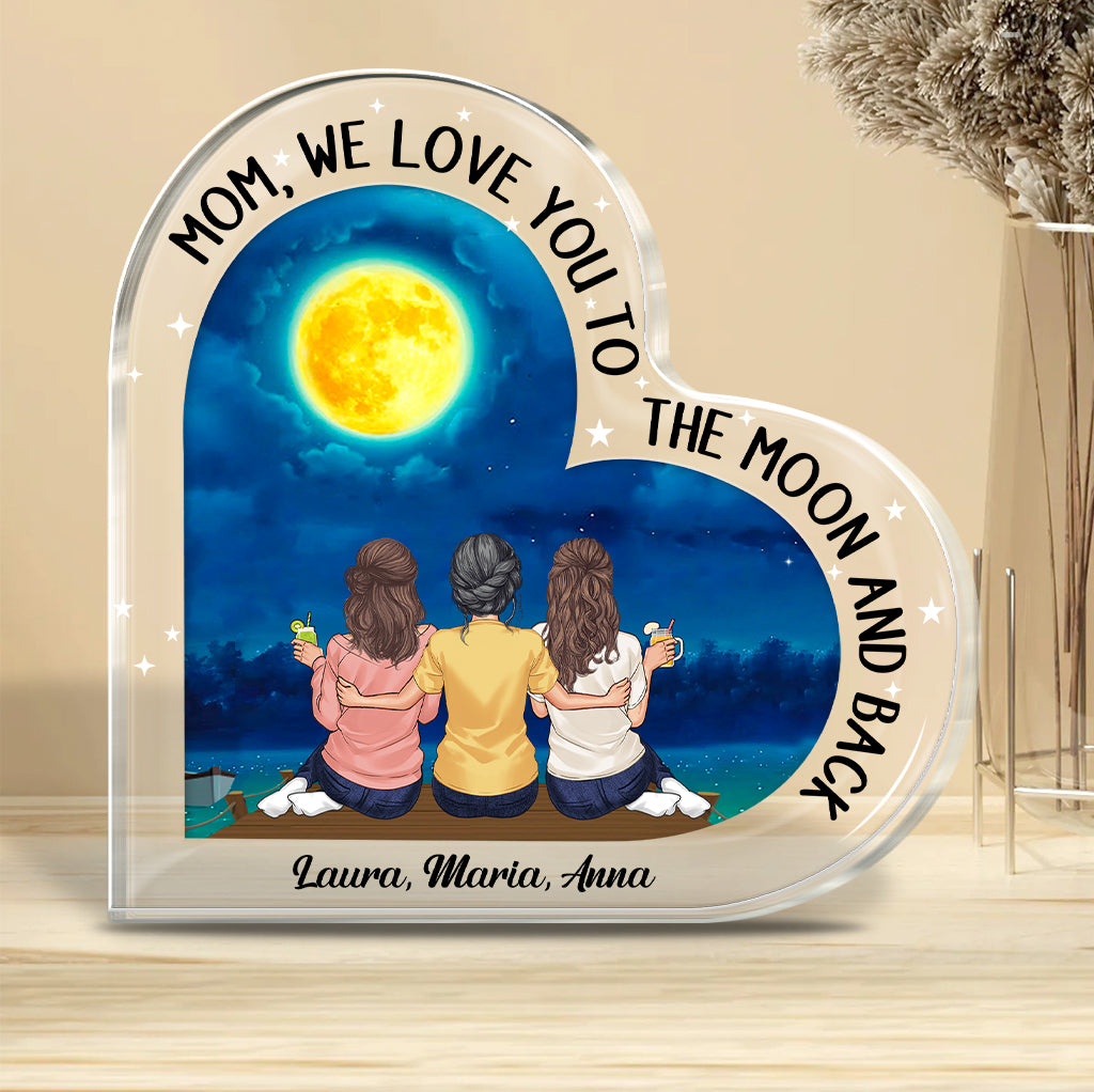 Mond und zurück – Geschenk für Mama, Oma – Personalisierte Acrylplakette in individueller Form