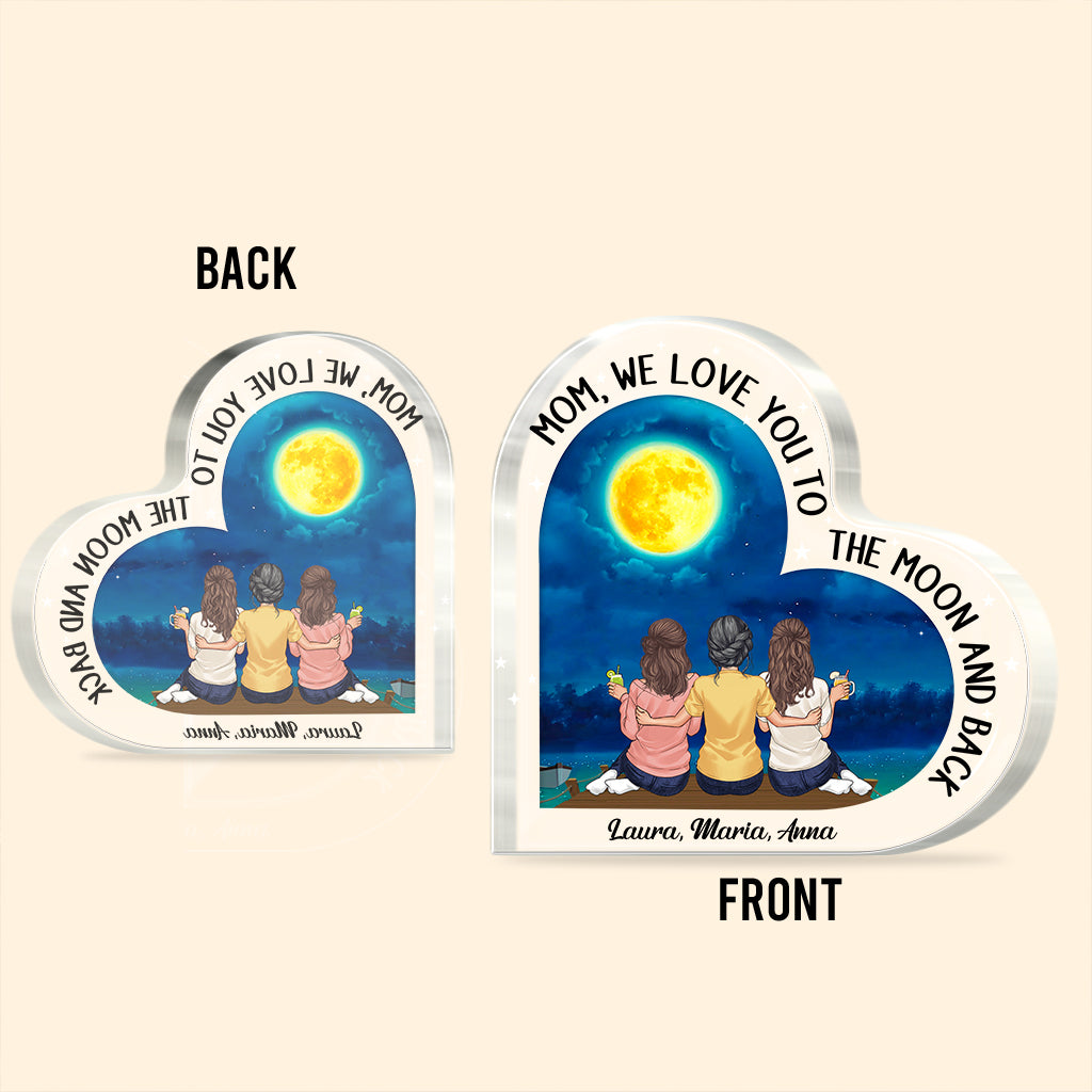 Mond und zurück – Geschenk für Mama, Oma – Personalisierte Acrylplakette in individueller Form