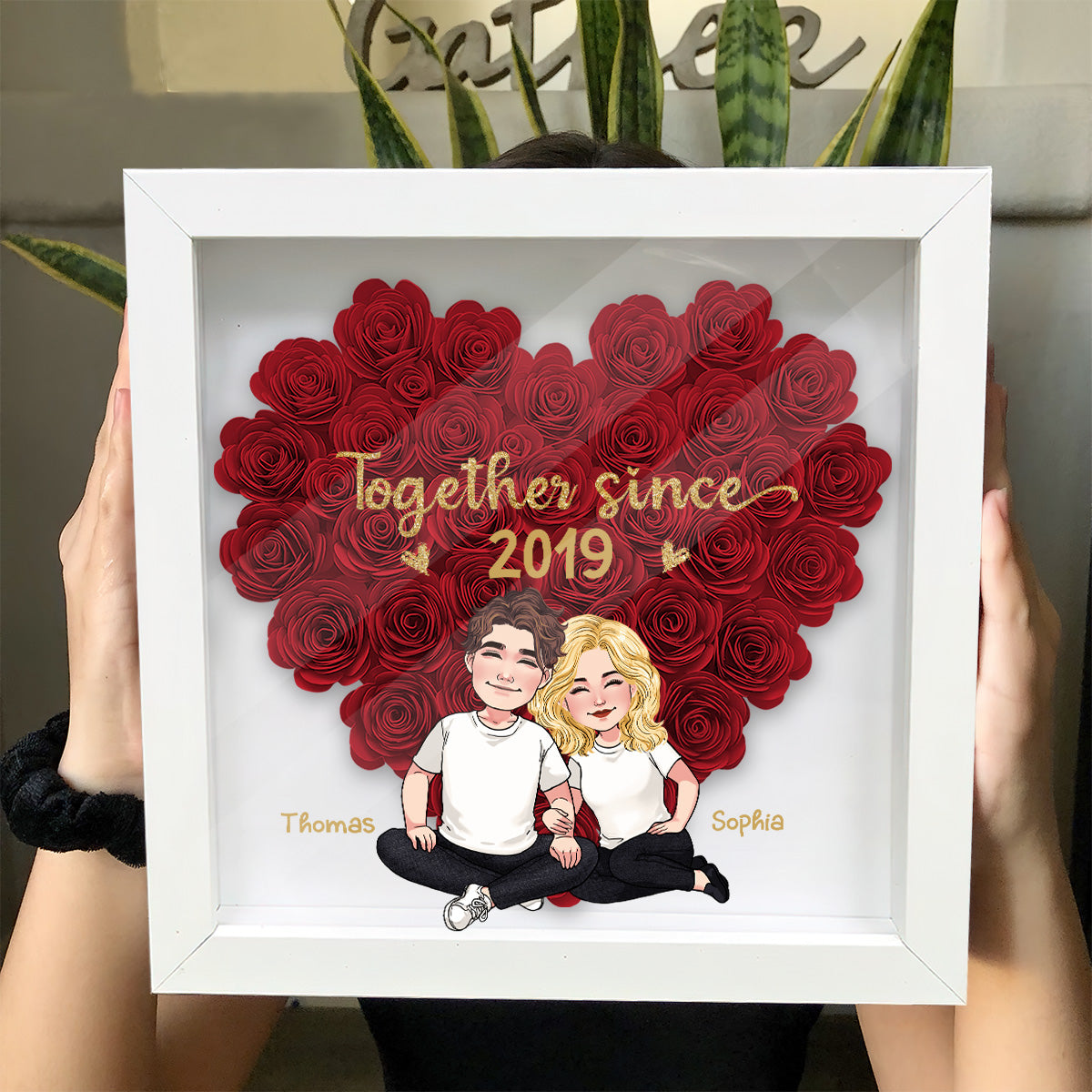Zusammen seit - Personalisierte Blumen-Schattenbox für Paare
