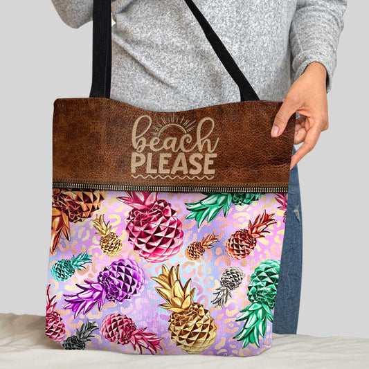 Strand bitte! Bunte Ananas-Leoparden-Tasche – Personalisierte Tragetasche für Meeresliebhaber