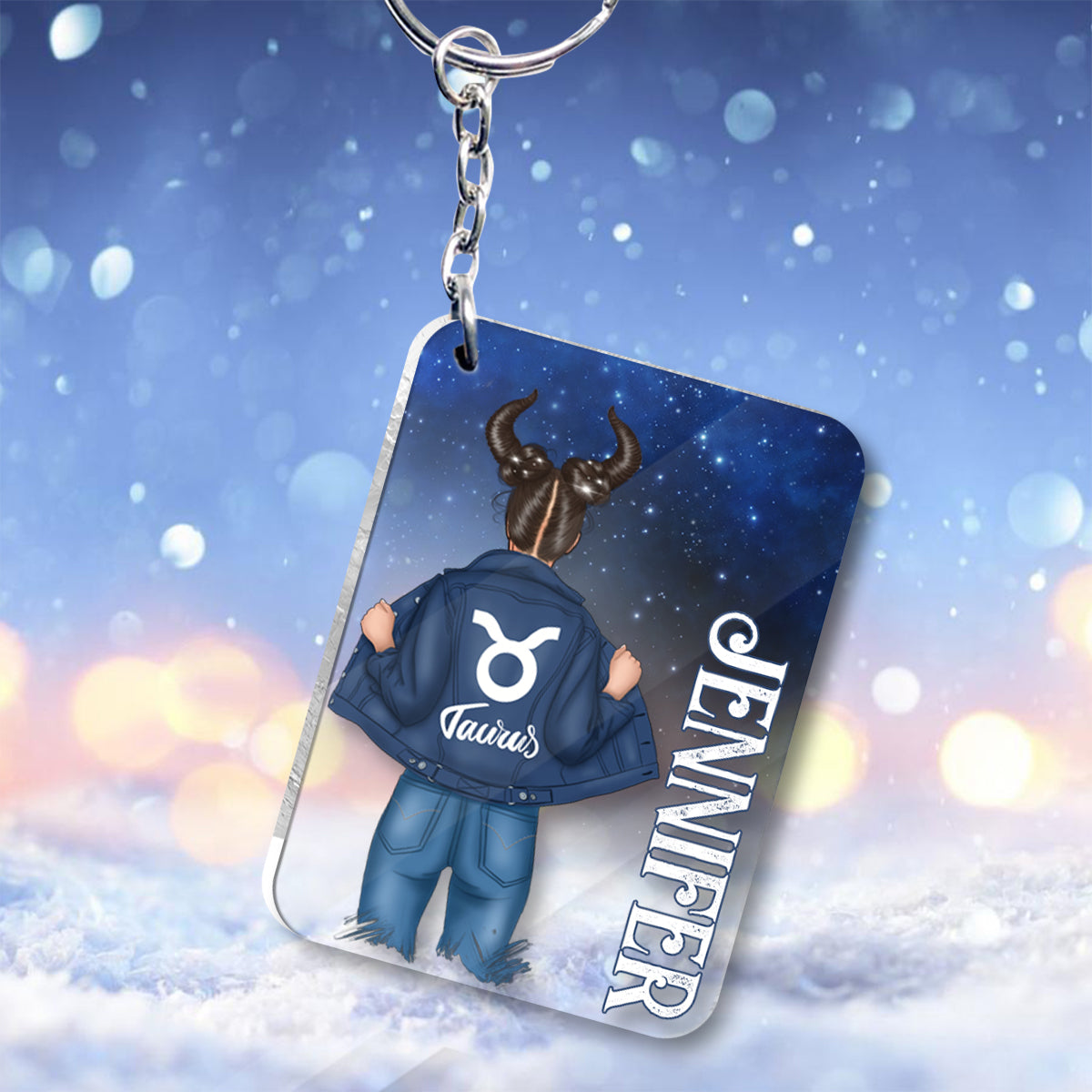 Zodiac Denim Girl - Personalized Horoscope Transparent Keychain