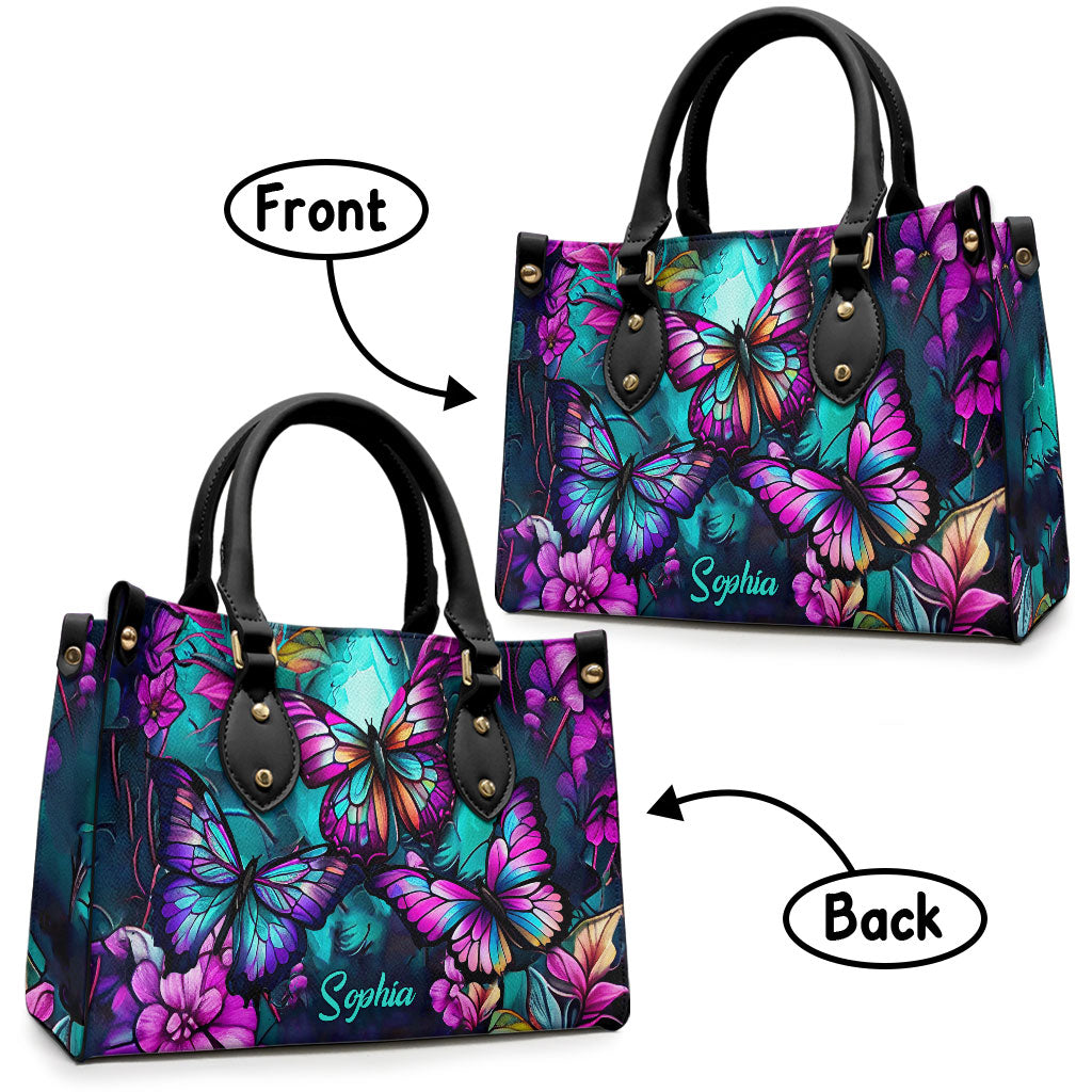 Wunderschöne Schmetterlinge – personalisierte Schmetterlings-Lederhandtasche